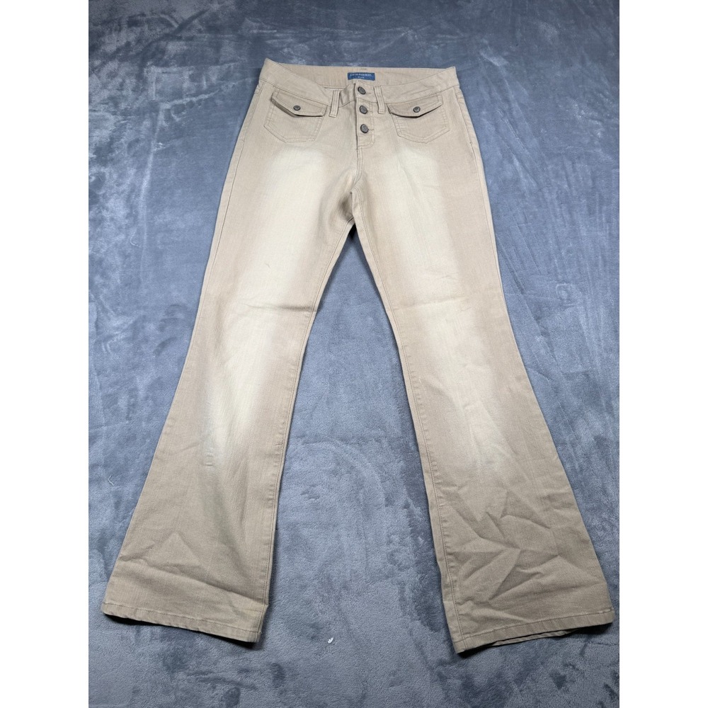 Canyon River Blues Stretch Flared Jeans Womens 9 Beige Flap Pockets Button Fly